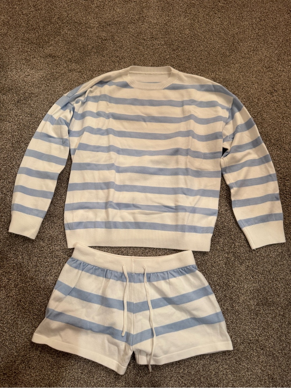 Women's White and Light Blue Striped Sweater Set - Picture 2 of 3
